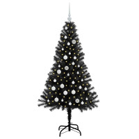 Produktbild för Julgran med 150 LED-lampor med stativ Svart 150 cm PVC