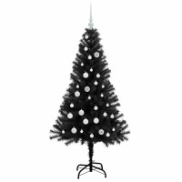 Produktbild för Julgran med 150 LED-lampor med stativ Svart 150 cm PVC