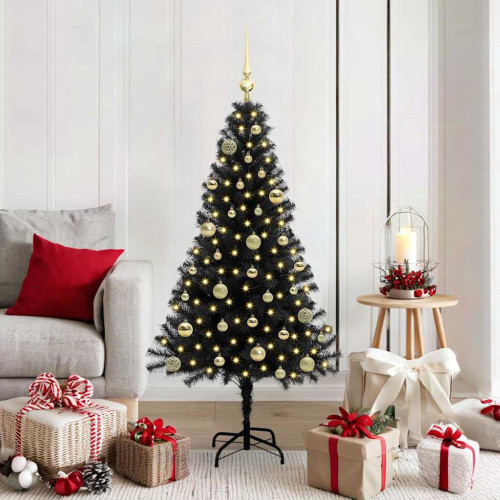 vidaXL Julgran med 150 LED-lampor med stativ Svart 150 cm PVC