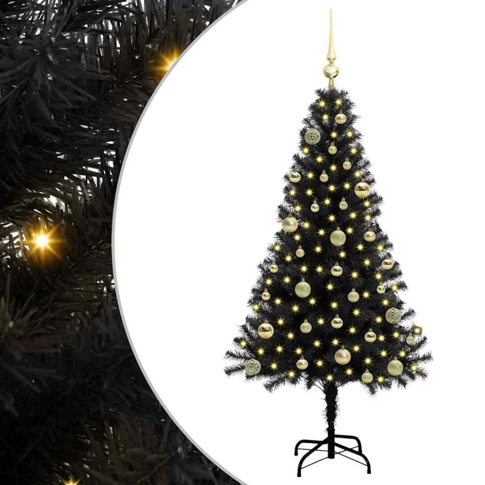 Produktbild för Julgran med 150 LED-lampor med stativ Svart 150 cm PVC
