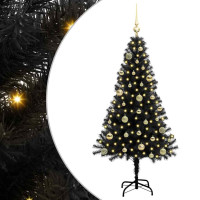 Produktbild för Julgran med 150 LED-lampor med stativ Svart 150 cm PVC