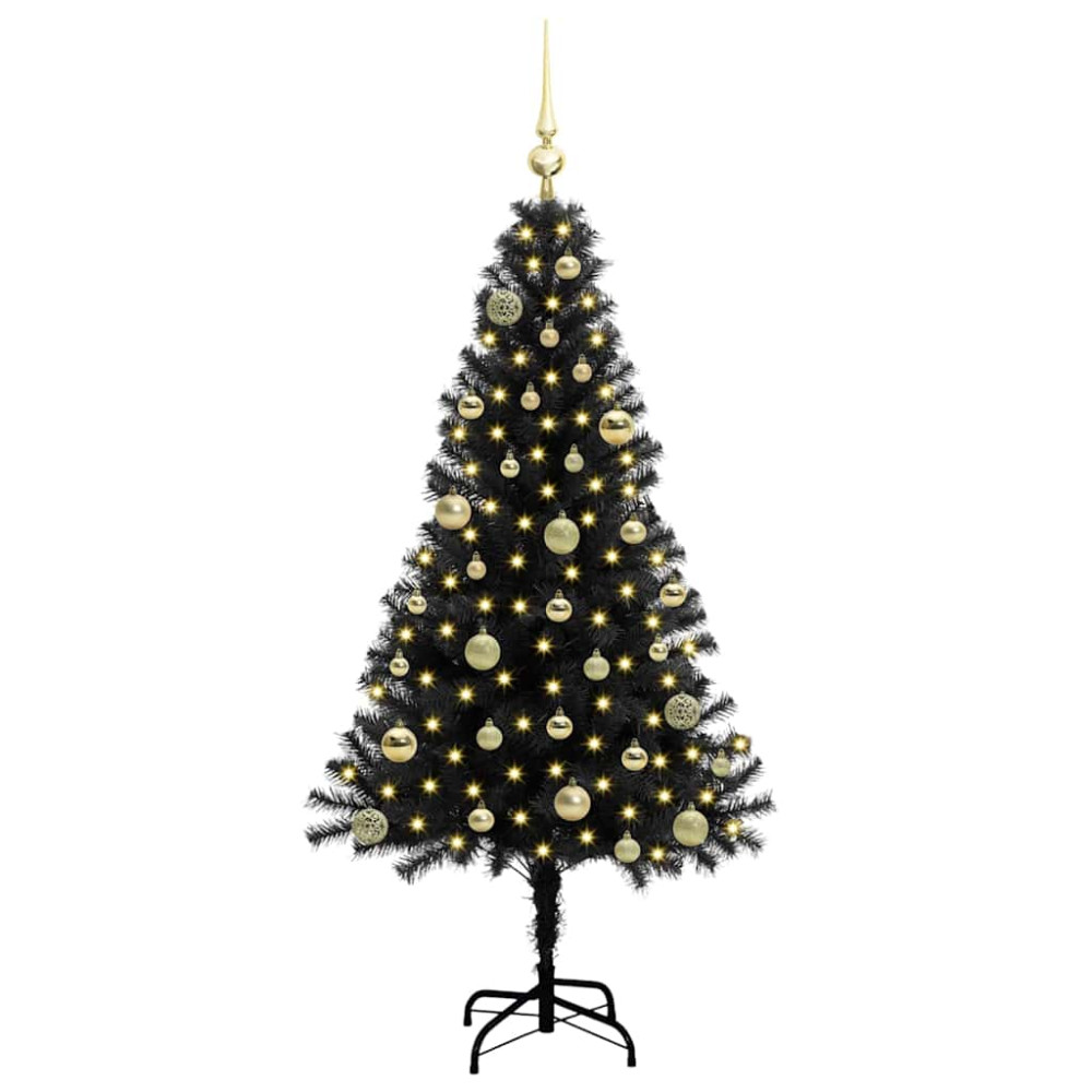 Produktbild för Julgran med 150 LED-lampor med stativ Svart 150 cm PVC
