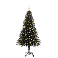 Produktbild för Julgran med 150 LED-lampor med stativ Svart 150 cm PVC