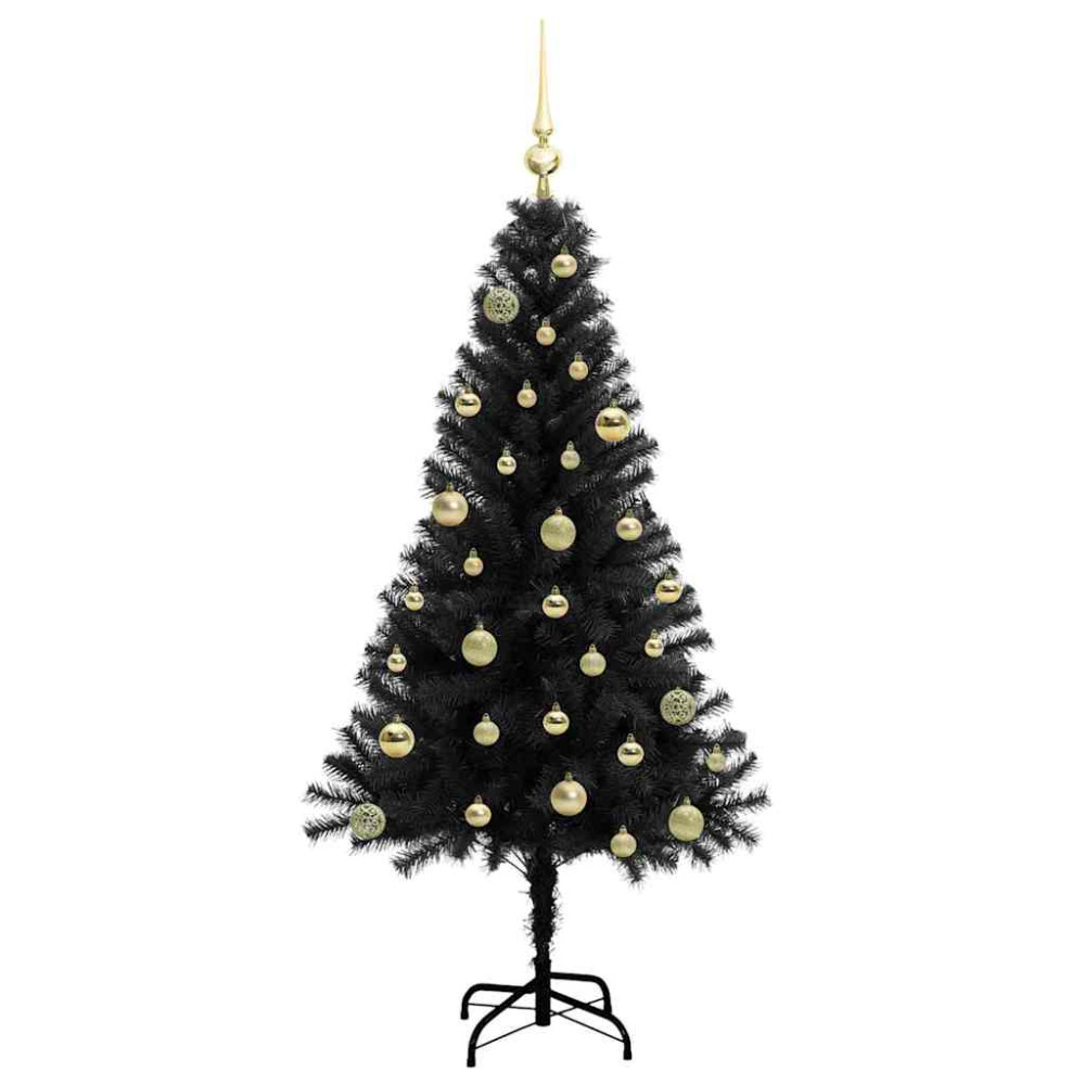Produktbild för Julgran med 150 LED-lampor med stativ Svart 150 cm PVC