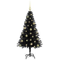 Produktbild för Julgran med 150 LED-lampor med stativ Svart 150 cm PVC