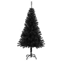 Produktbild för Julgran med 150 LED-lampor med stativ Svart 150 cm PVC