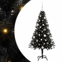 Produktbild för Julgran med 150 LED-lampor med stativ Svart 150 cm PVC