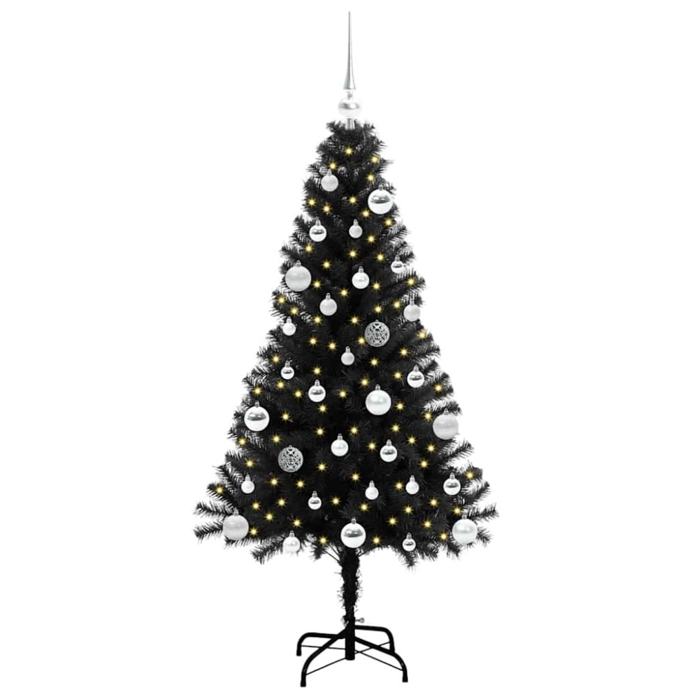 Produktbild för Julgran med 150 LED-lampor med stativ Svart 150 cm PVC