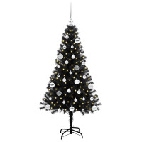 Produktbild för Julgran med 150 LED-lampor med stativ Svart 150 cm PVC