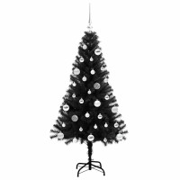 Produktbild för Julgran med 150 LED-lampor med stativ Svart 150 cm PVC
