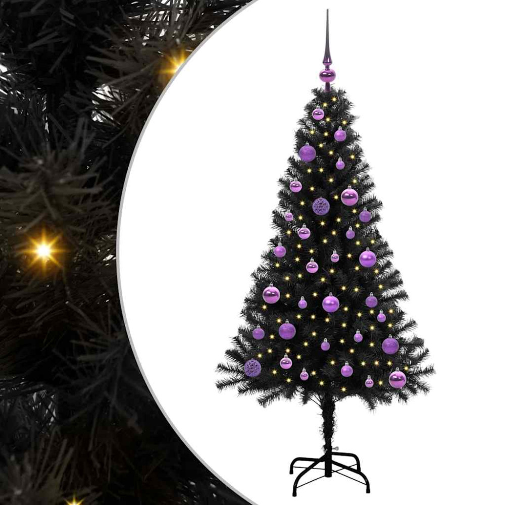 Produktbild för Julgran med 150 LED-lampor med stativ Svart 150 cm PVC