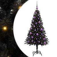 Produktbild för Julgran med 150 LED-lampor med stativ Svart 150 cm PVC