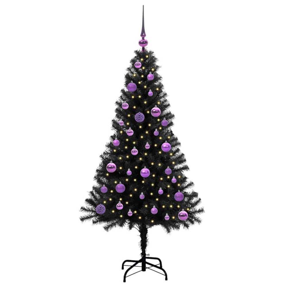Produktbild för Julgran med 150 LED-lampor med stativ Svart 150 cm PVC