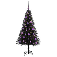 Produktbild för Julgran med 150 LED-lampor med stativ Svart 150 cm PVC