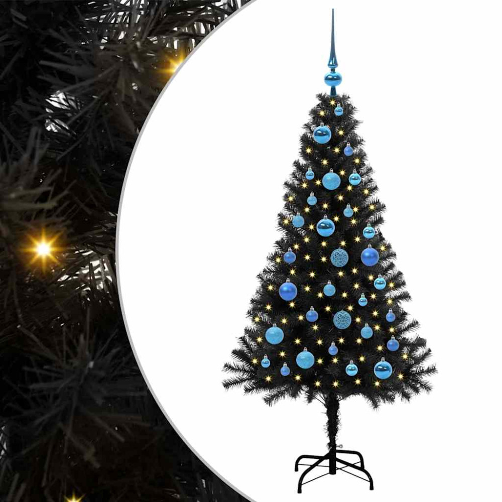 Produktbild för Julgran med 150 LED-lampor med stativ Svart 150 cm PVC