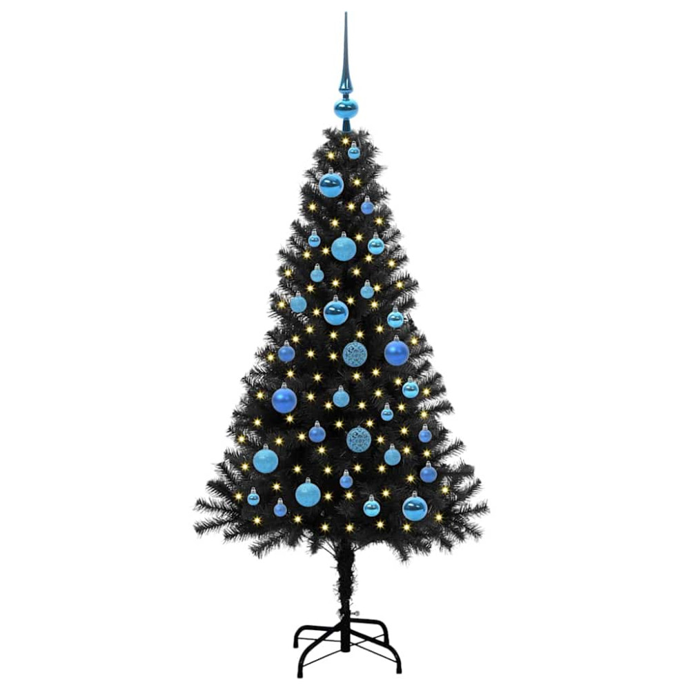 Produktbild för Julgran med 150 LED-lampor med stativ Svart 150 cm PVC