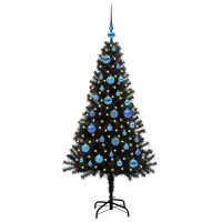 Produktbild för Julgran med 150 LED-lampor med stativ Svart 150 cm PVC