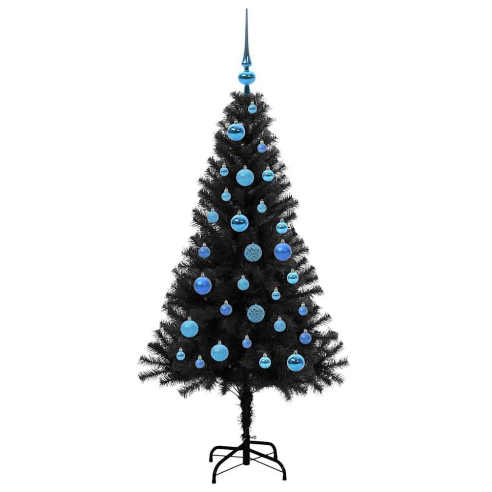 Produktbild för Julgran med 150 LED-lampor med stativ Svart 150 cm PVC