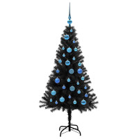 Produktbild för Julgran med 150 LED-lampor med stativ Svart 150 cm PVC