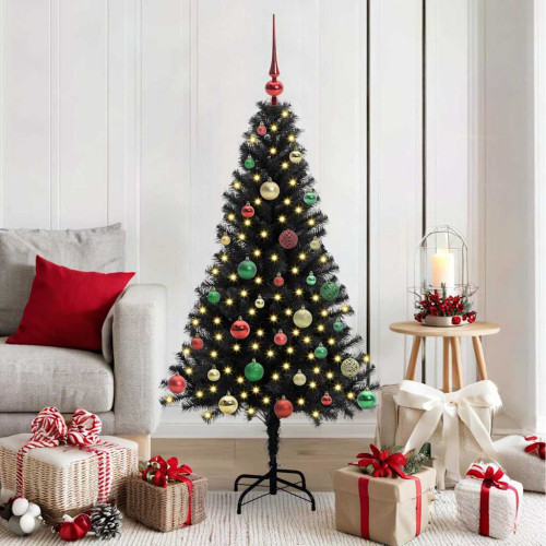 vidaXL Julgran med 150 LED-lampor med stativ Svart 150 cm PVC