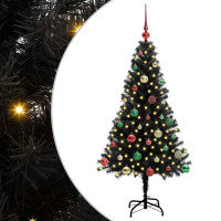 Produktbild för Julgran med 150 LED-lampor med stativ Svart 150 cm PVC