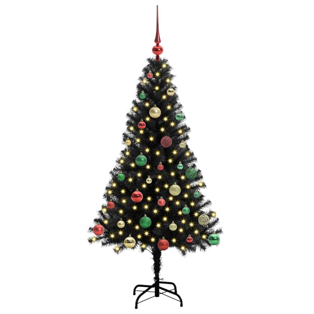 Produktbild för Julgran med 150 LED-lampor med stativ Svart 150 cm PVC