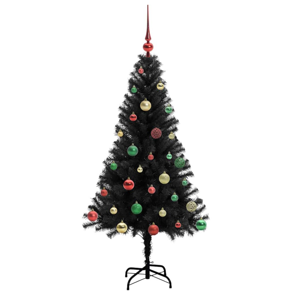 Produktbild för Julgran med 150 LED-lampor med stativ Svart 150 cm PVC