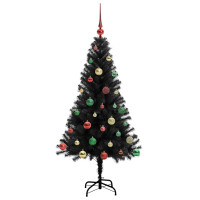 Produktbild för Julgran med 150 LED-lampor med stativ Svart 150 cm PVC