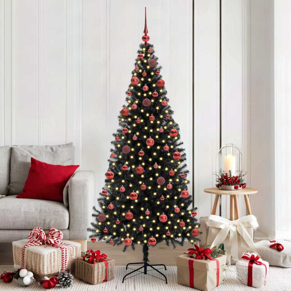 Produktbild för Julgran med 300 LED-lampor med stativ Svart 180 cm PVC