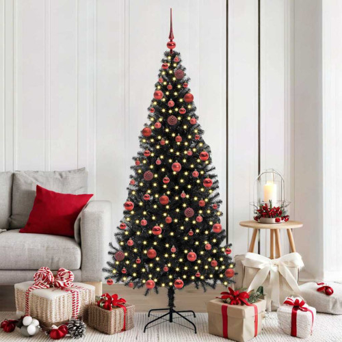 vidaXL Julgran med 300 LED-lampor med stativ Svart 180 cm PVC