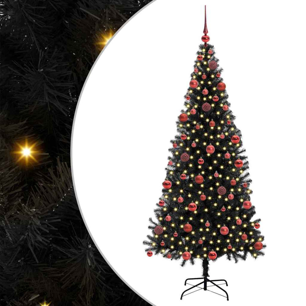 Produktbild för Julgran med 300 LED-lampor med stativ Svart 180 cm PVC