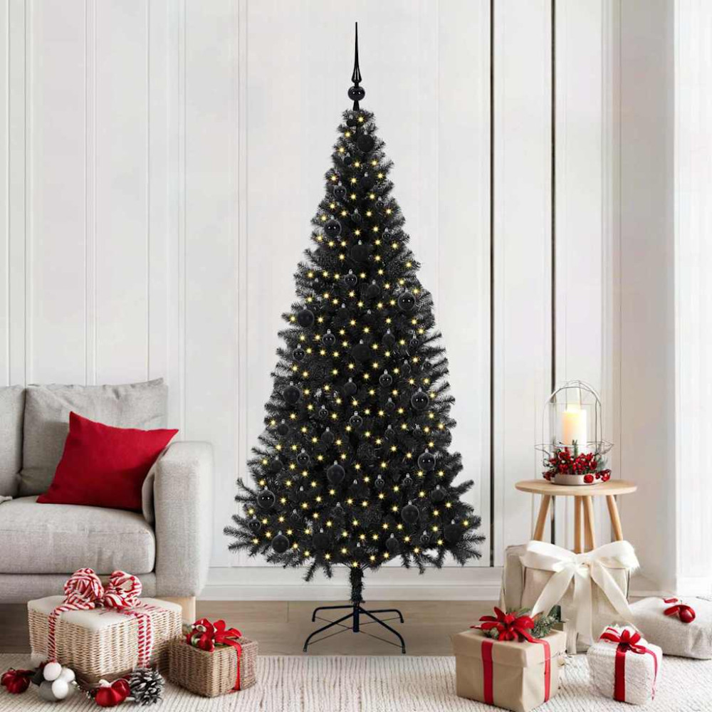 Produktbild för Julgran med 300 LED-lampor med stativ Svart 180 cm PVC