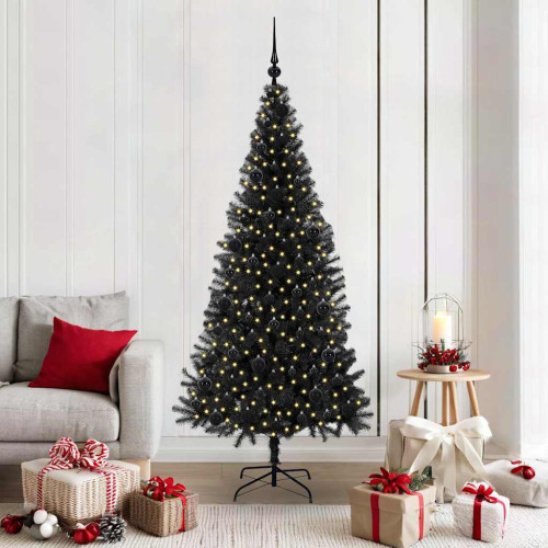 vidaXL Julgran med 300 LED-lampor med stativ Svart 180 cm PVC
