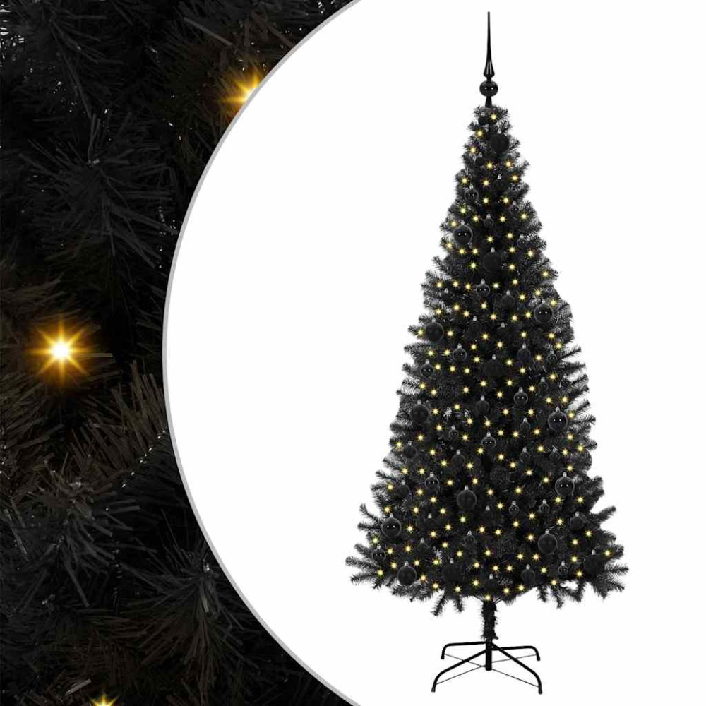 Produktbild för Julgran med 300 LED-lampor med stativ Svart 180 cm PVC
