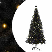 Produktbild för Julgran med 300 LED-lampor med stativ Svart 180 cm PVC