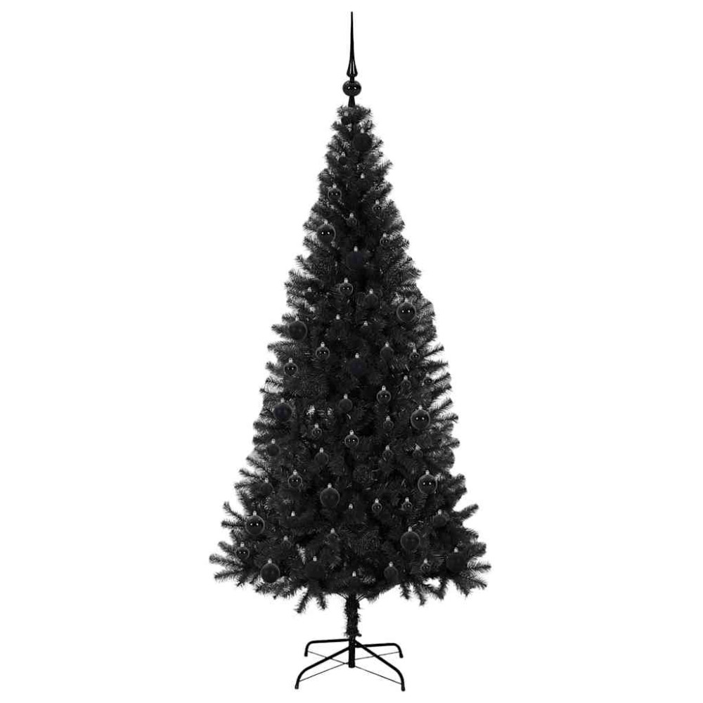 Produktbild för Julgran med 300 LED-lampor med stativ Svart 180 cm PVC