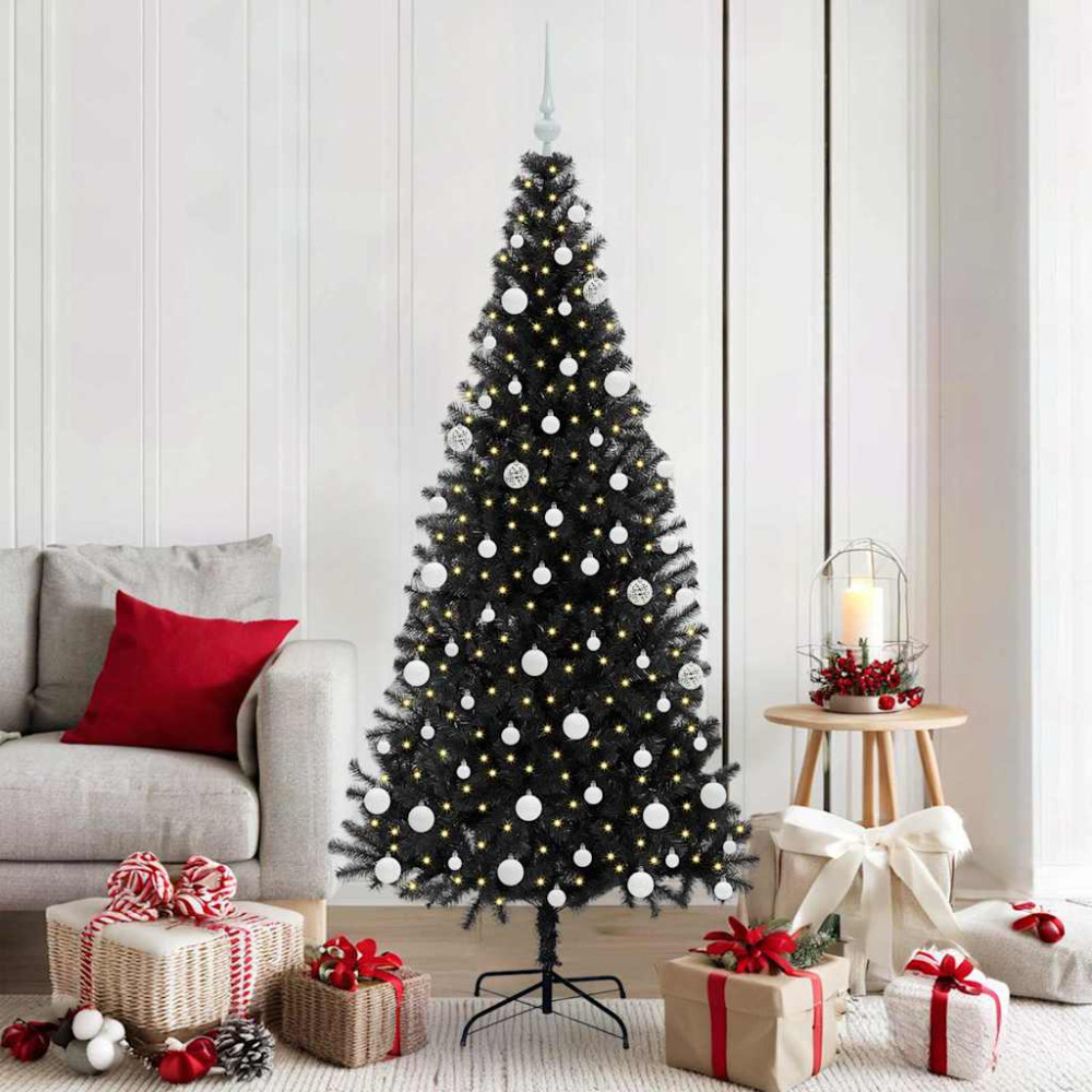 Produktbild för Julgran med 300 LED-lampor med stativ Svart 180 cm PVC