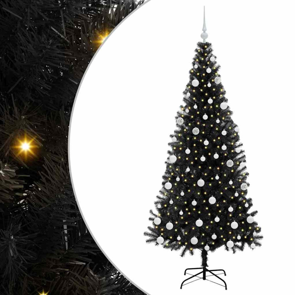 Produktbild för Julgran med 300 LED-lampor med stativ Svart 180 cm PVC