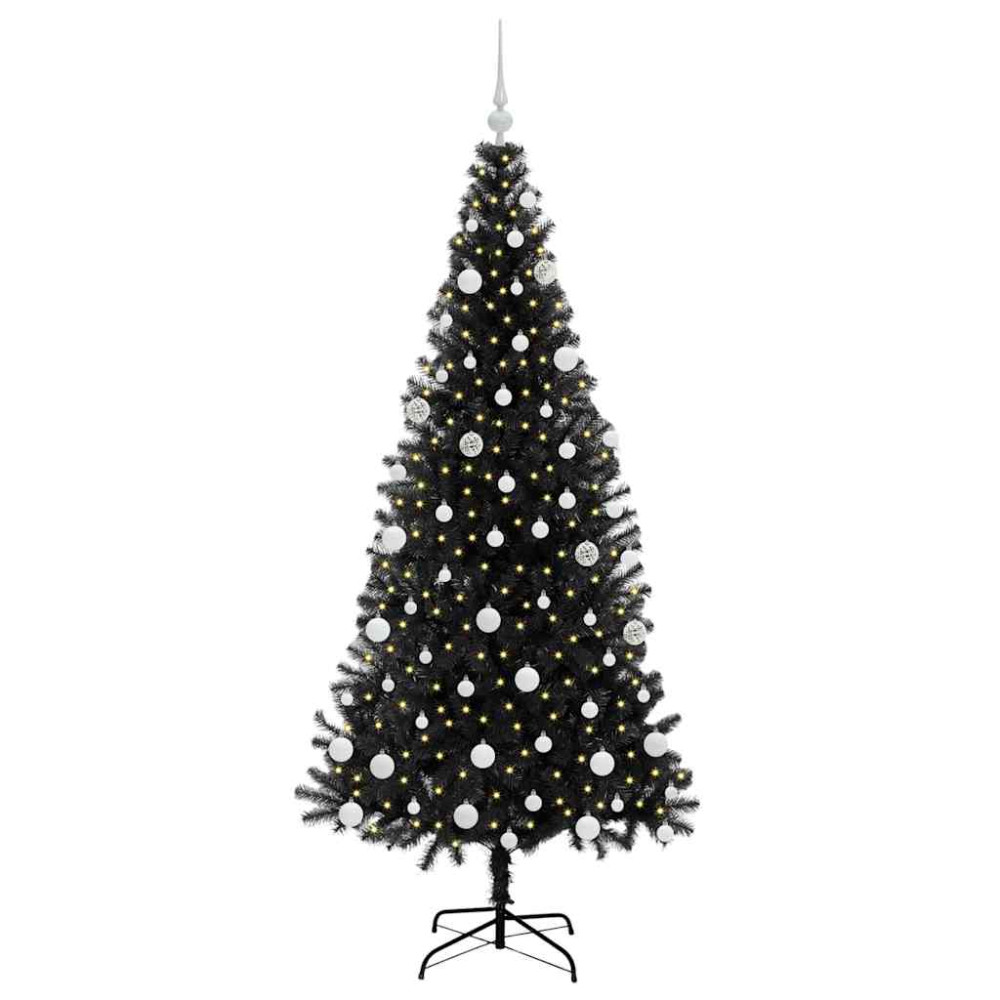 Produktbild för Julgran med 300 LED-lampor med stativ Svart 180 cm PVC