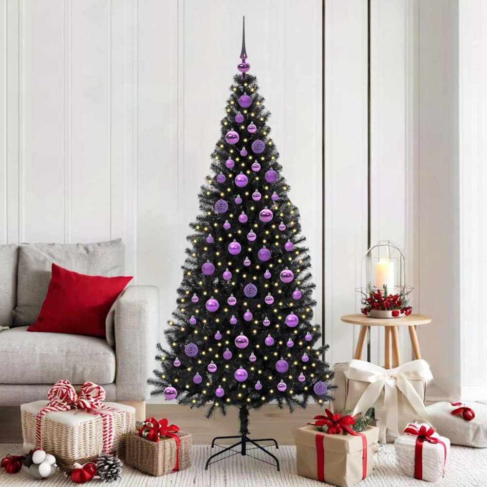 Produktbild för Julgran med 300 LED-lampor med stativ Svart 180 cm PVC