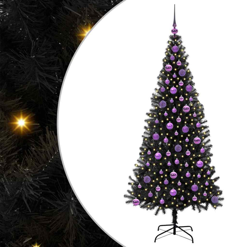 Produktbild för Julgran med 300 LED-lampor med stativ Svart 180 cm PVC