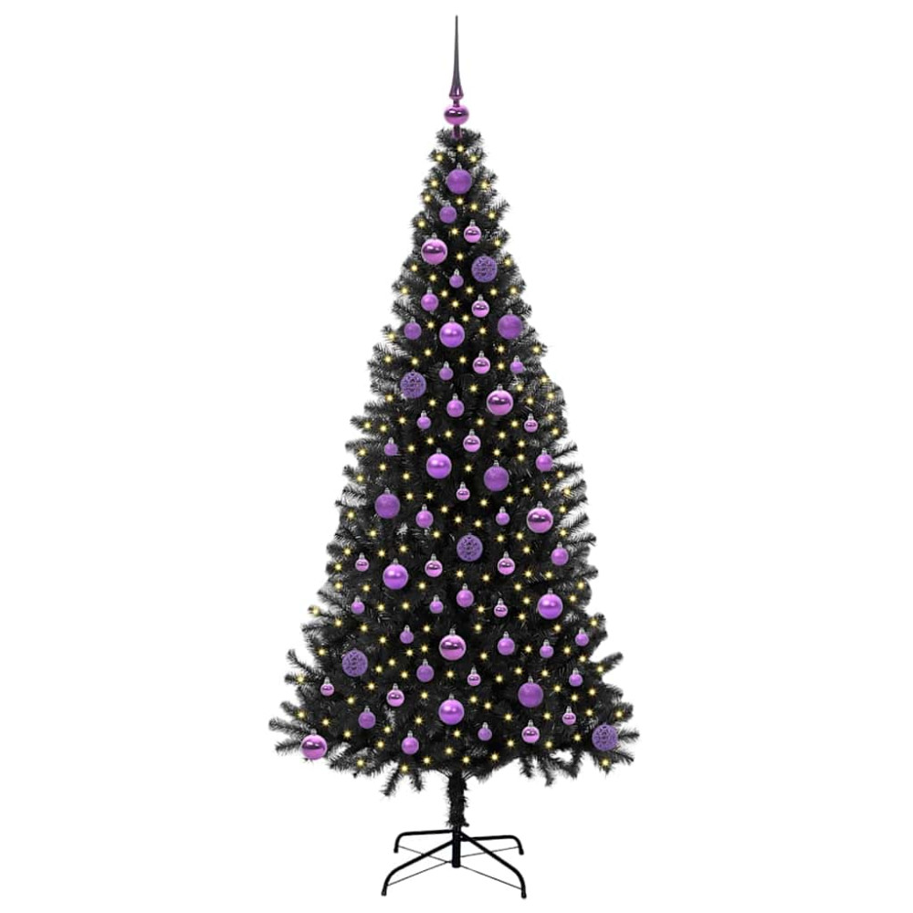 Produktbild för Julgran med 300 LED-lampor med stativ Svart 180 cm PVC