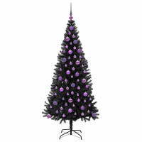 Produktbild för Julgran med 300 LED-lampor med stativ Svart 180 cm PVC
