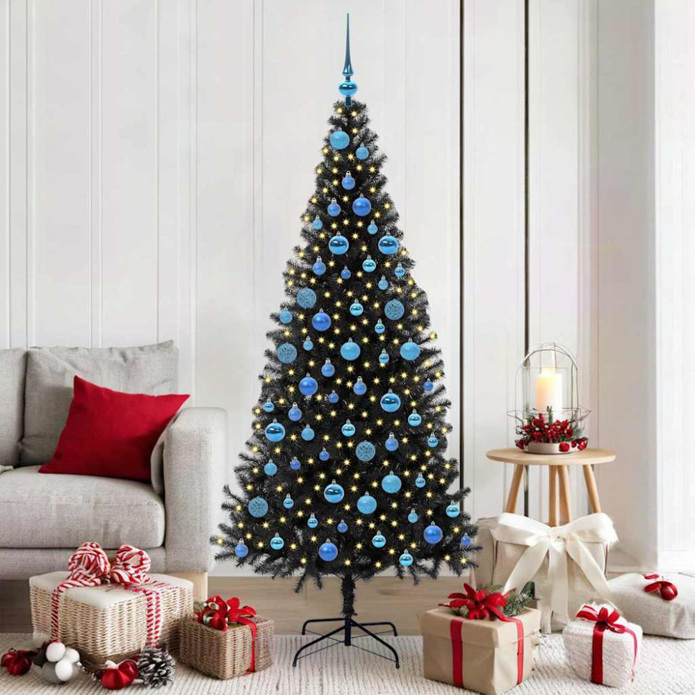 Produktbild för Julgran med 300 LED-lampor med stativ Svart 180 cm PVC