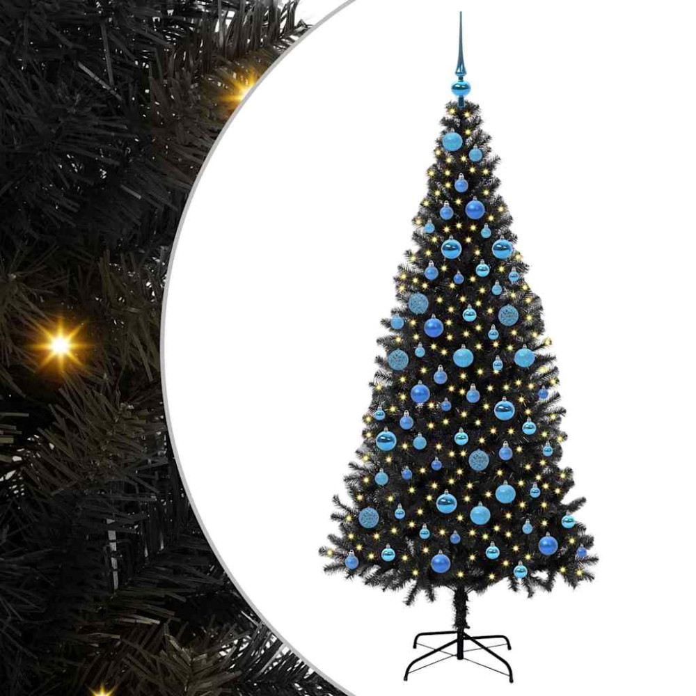 Produktbild för Julgran med 300 LED-lampor med stativ Svart 180 cm PVC