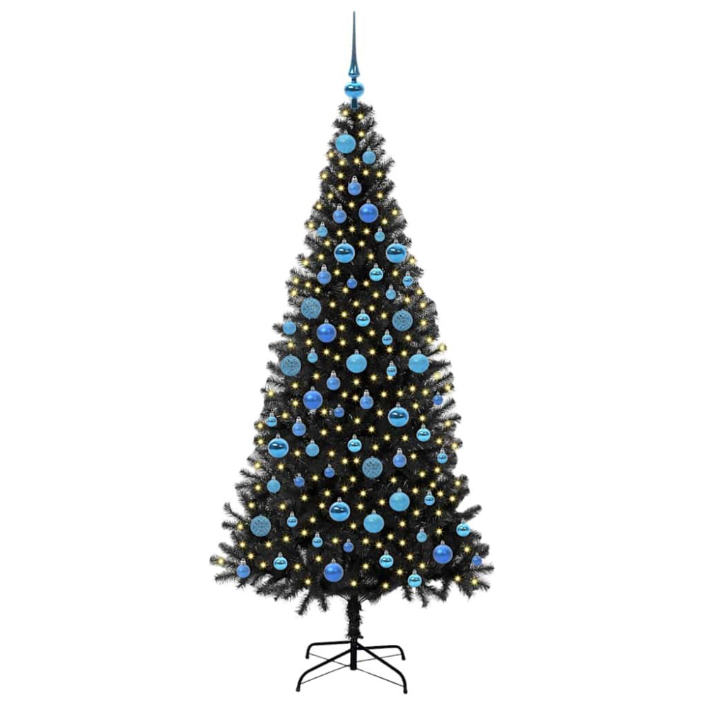 Produktbild för Julgran med 300 LED-lampor med stativ Svart 180 cm PVC