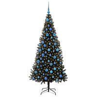 Produktbild för Julgran med 300 LED-lampor med stativ Svart 180 cm PVC