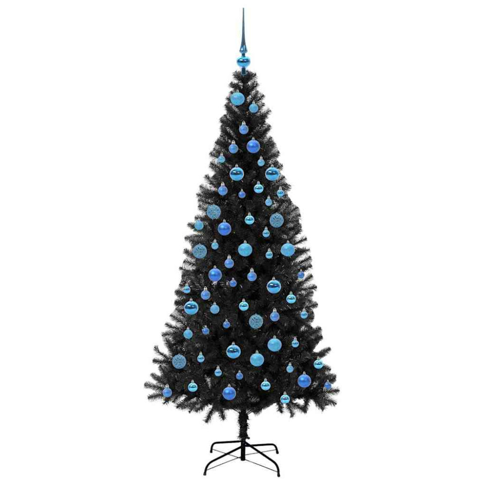 Produktbild för Julgran med 300 LED-lampor med stativ Svart 180 cm PVC