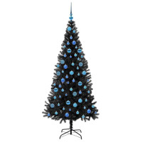 Produktbild för Julgran med 300 LED-lampor med stativ Svart 180 cm PVC