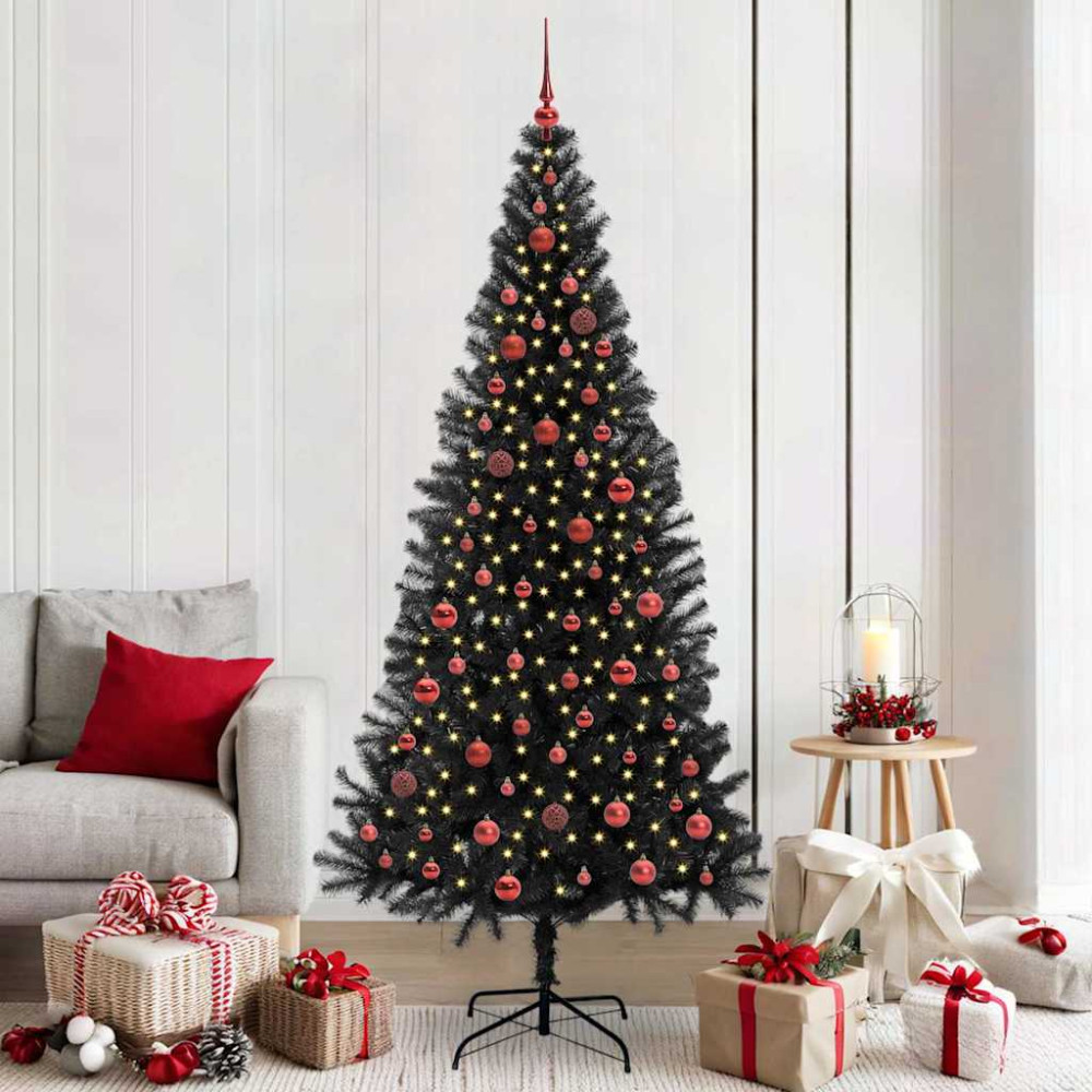 Produktbild för Julgran med 300 LED-lampor med stativ Svart 210 cm PVC